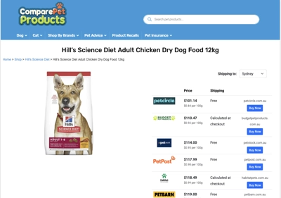 comparepetproducts.com.au — Australian pet price comparison