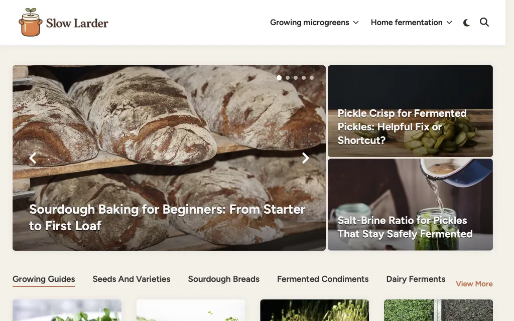 slowlarder.com — microgreens-growing and home-fermentation blog