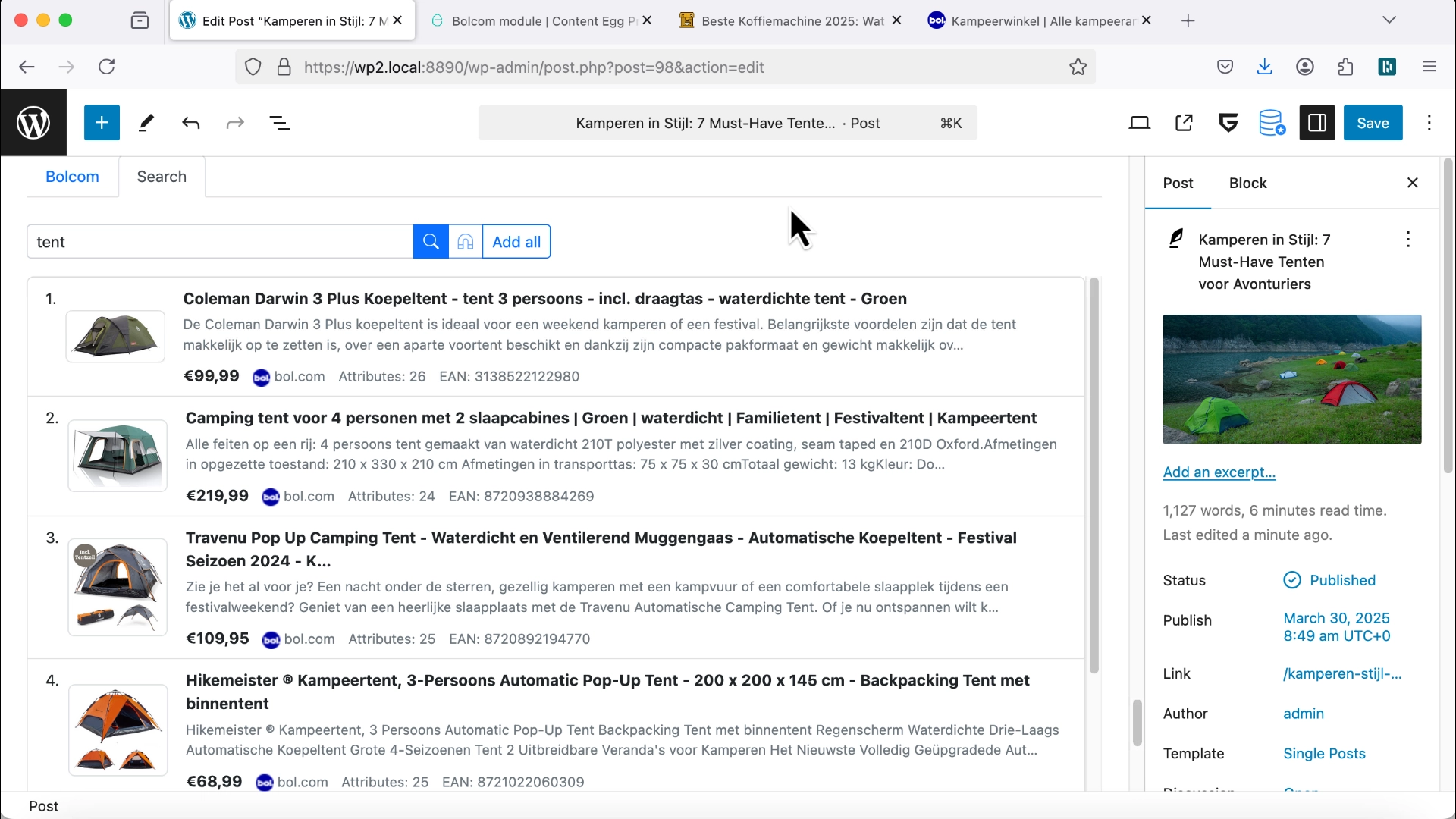 Bol.com module search in Content Egg plugin