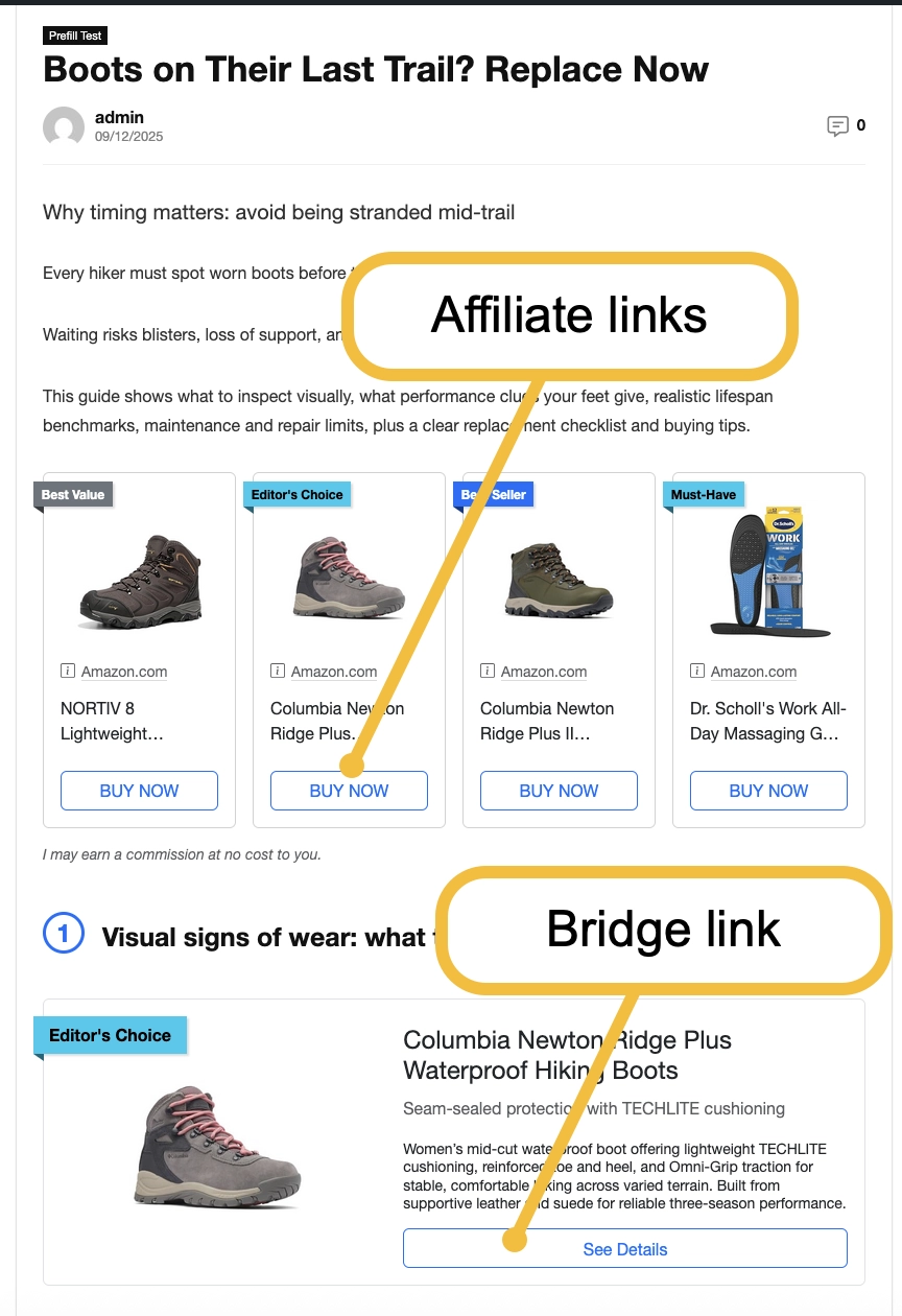 Combine bridge links for depth and affiliate links for speed