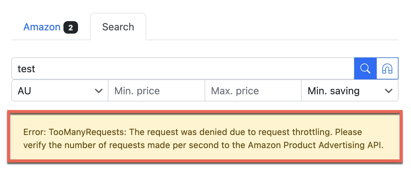 Amazon Product Advertising API throttling error message