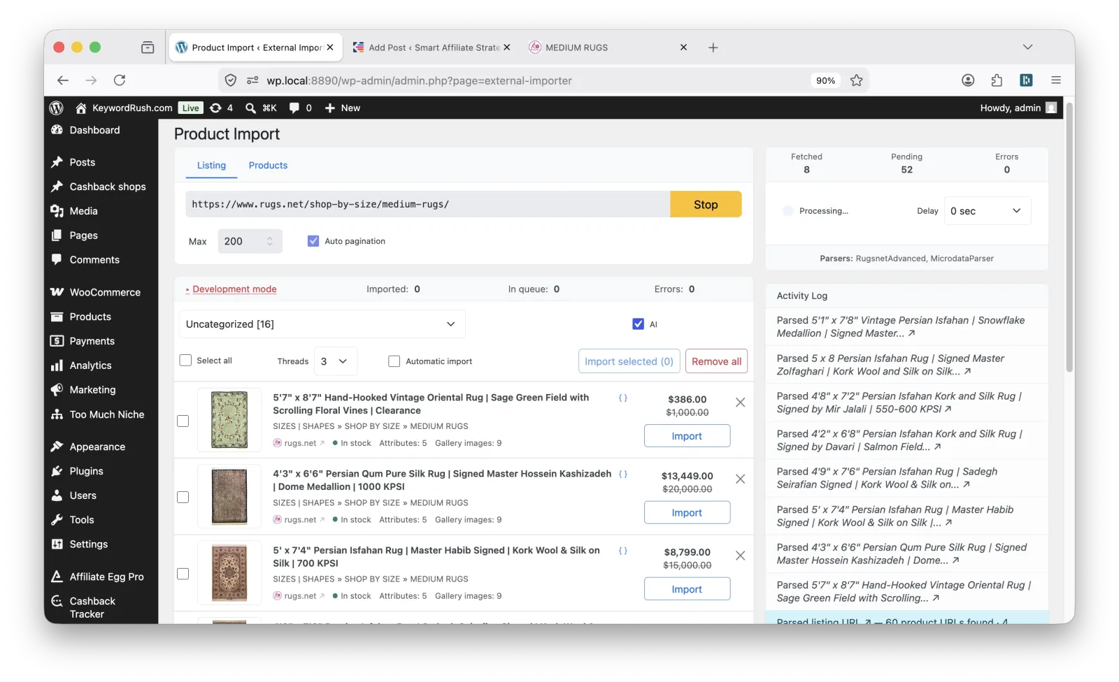 External Importer plugin interface showing the list of import sources in WordPress