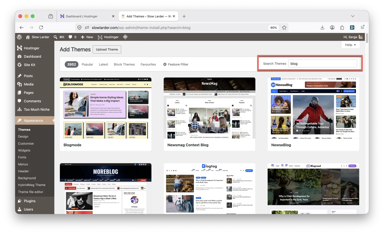 WordPress theme search