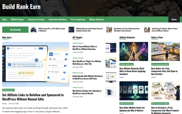Build Rank Earn — a SaaS / digital-product site built with Too Much Niche