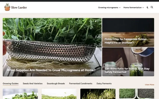 Slow Larder — an affiliate review site built with Too Much Niche